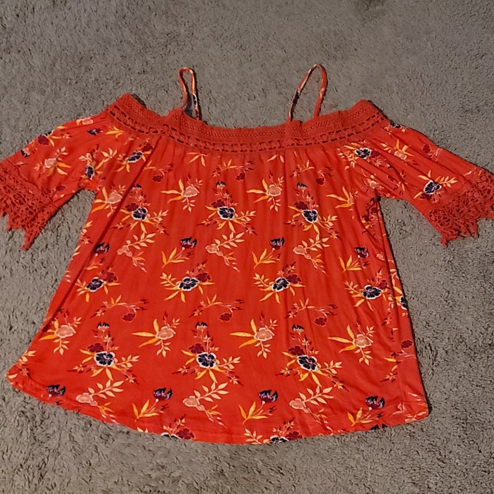 Orange off the shoulder shirt/blouse